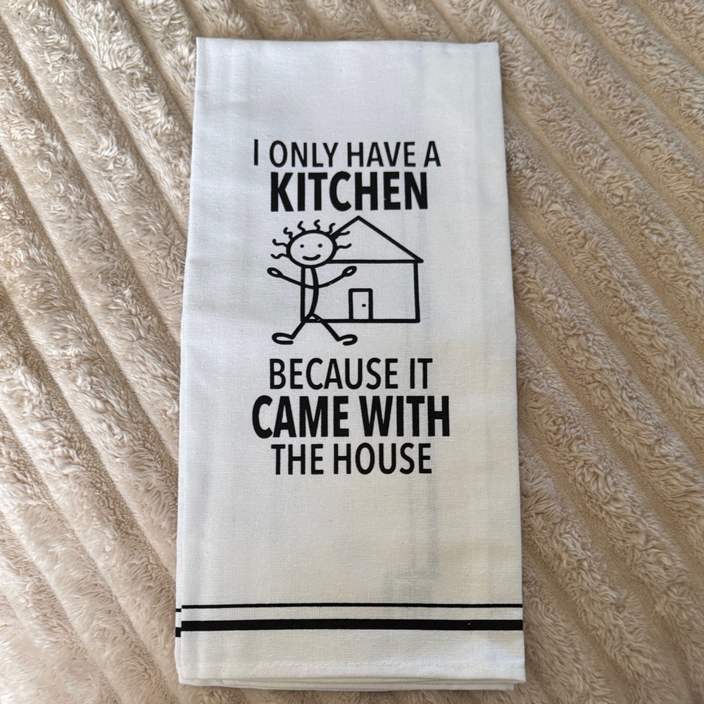 White Kitchen Towel with Humorous Print